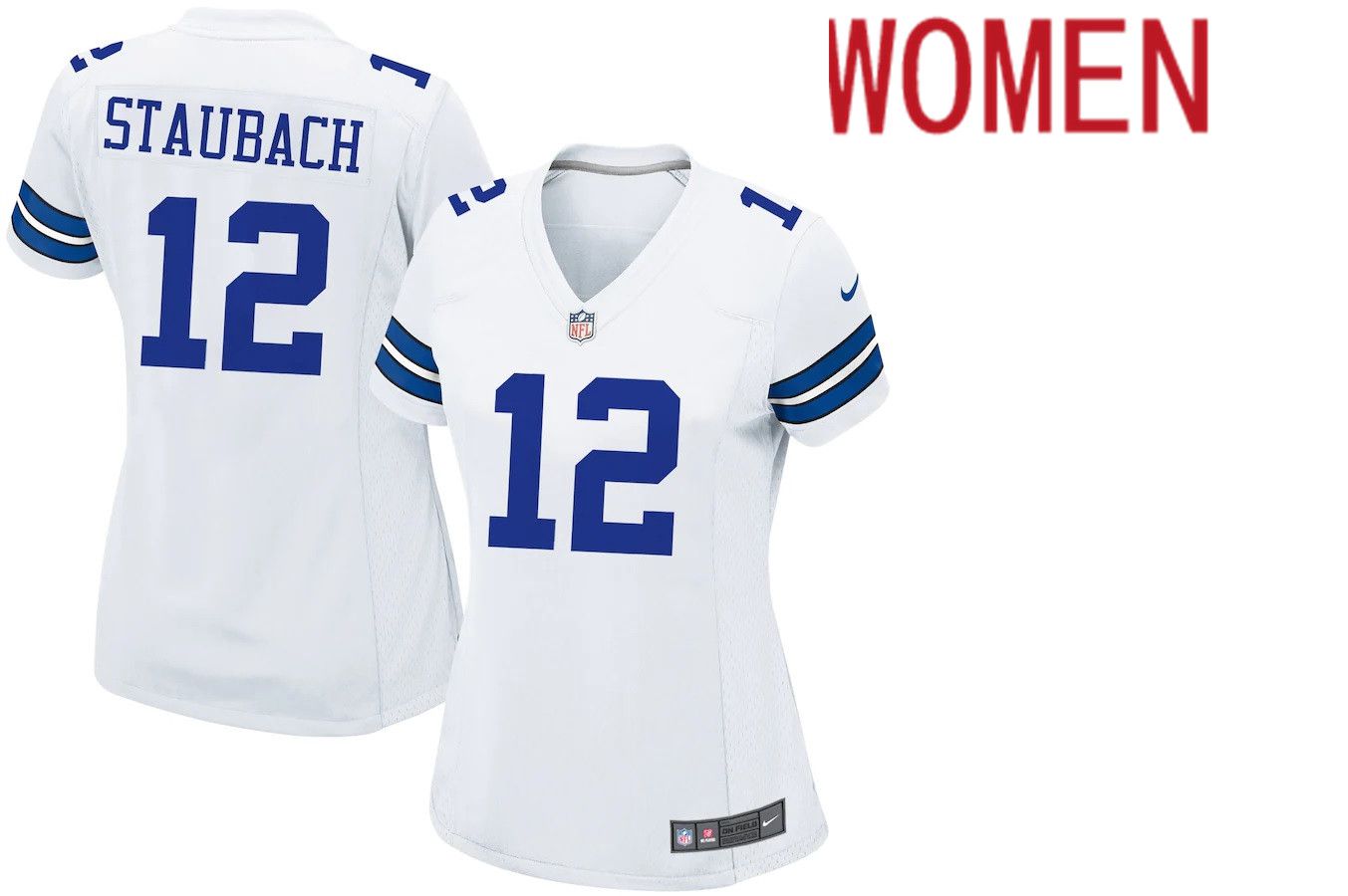 Women Dallas Cowboys 12 Roger Staubach Nike White Retired Game NFL Jersey